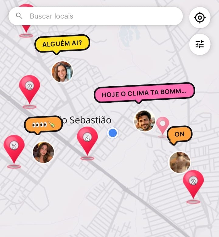 Mapa do NOXA com locais e pessoas próximas